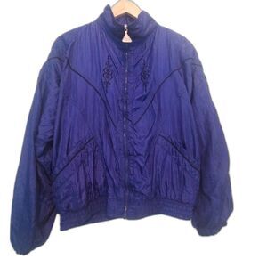 Wilson Women's Vintage Purple Track Jacket Size M Embroidered Nylon Windbreaker